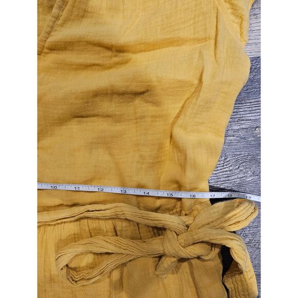 Magaschoni Women's Yellow Midi Flutter Sleeves  Pockets gauzy cotton large - Picture 5 of 8